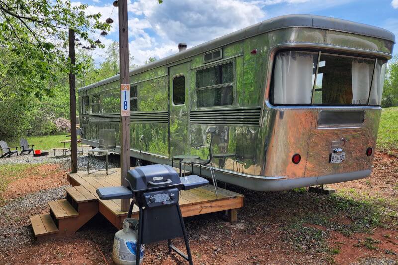 Margie the Imperial Mansion Site 18 Vintage Camper Rental NC Mountains Glamping