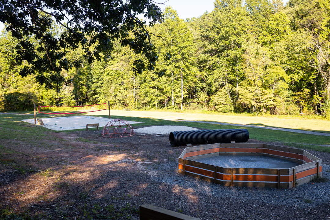 camp ground in nc mountains with gaga ball pit and jump pad